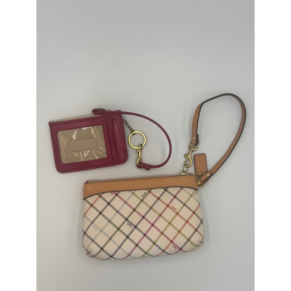 Coach Multicolor Plaid Wristlet & ID Card Holder Keychain Matching Set - Picture 4 of 10